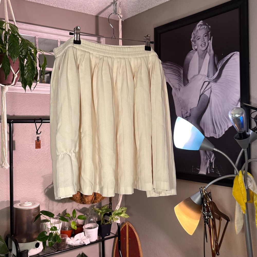 Esprit Pleated Midi Skirt Women Size M Cream Ivory Elastic Waist Vintage 90s